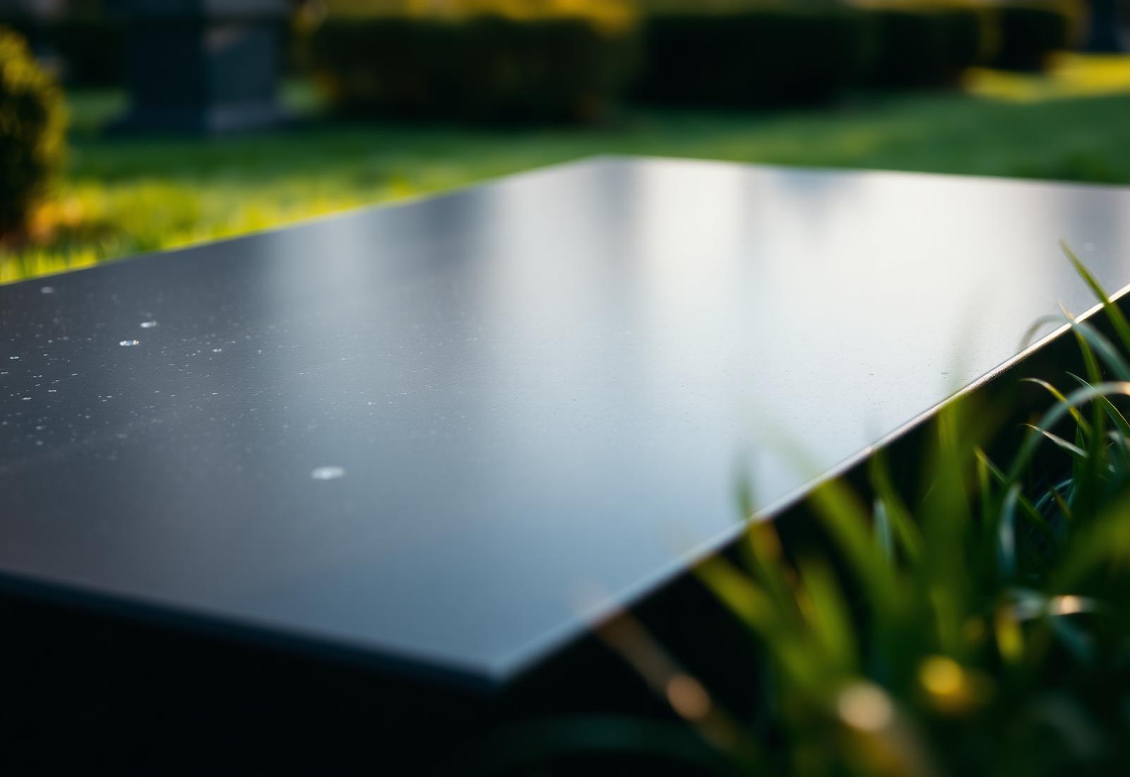 Polished granite memorial in a serene garden